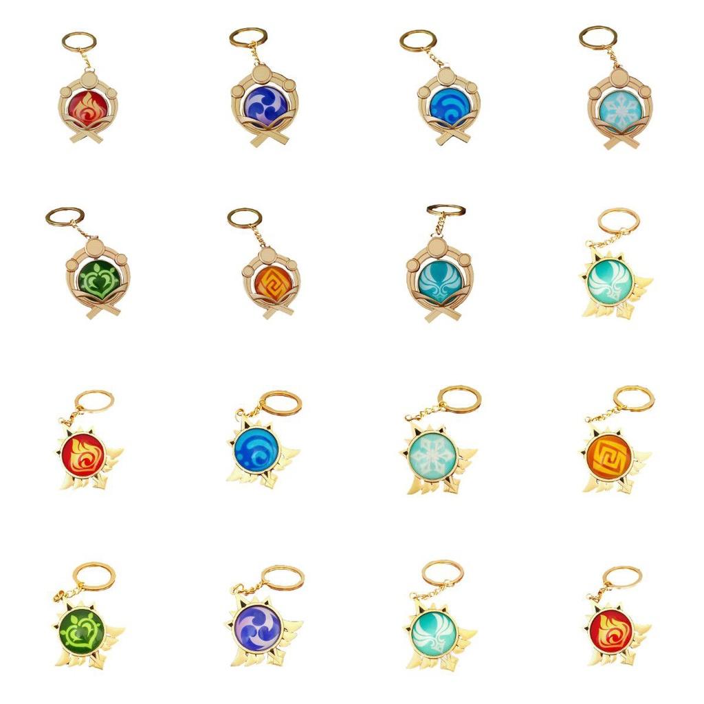 Seven Impact Genshin Elements Keychain Geo Anemo Electro Dendro Hydro Pyro Cryo