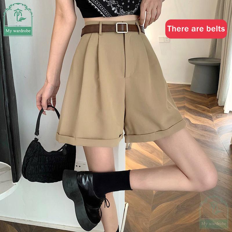 Women's Loose High-waisted Wide-leg Pants Thin Suit Shorts Summertime Korean Version Rolled-up Casual Shorts