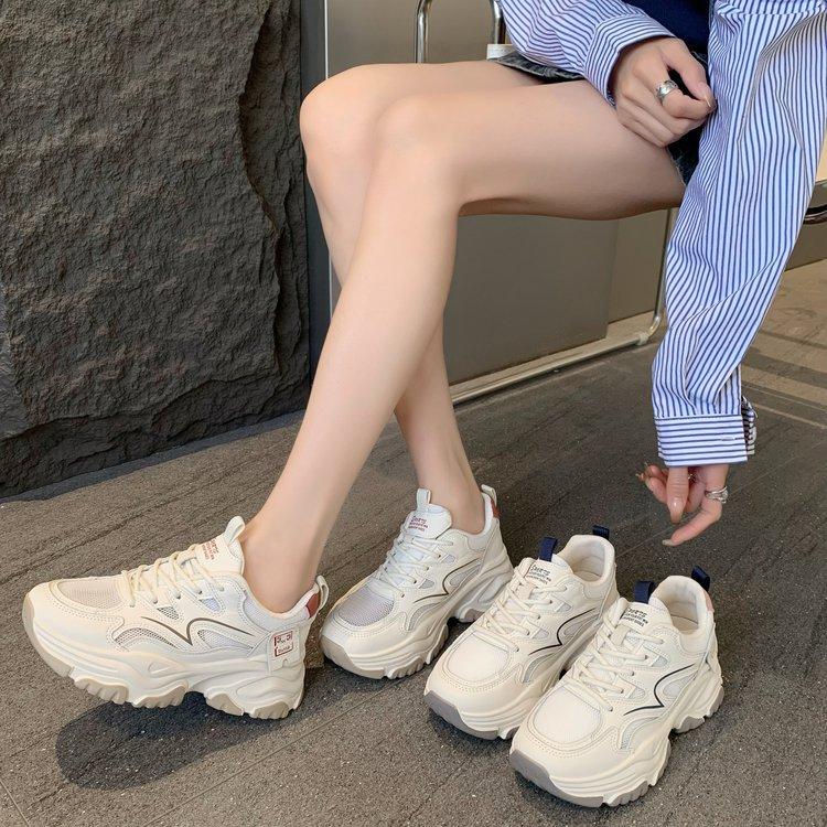 Thick-soled dad shoes for women 2025 spring new models, the popularity has increased, little white shoes, mesh breathable sports versatile cas