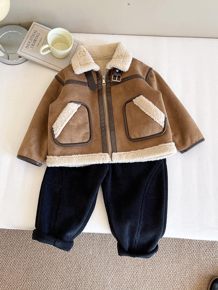 Nausicaä 2025 Vinter Barns Semsket Ståkragekåpe, Gutter og Jenters Lappeteppe Pels Topp.