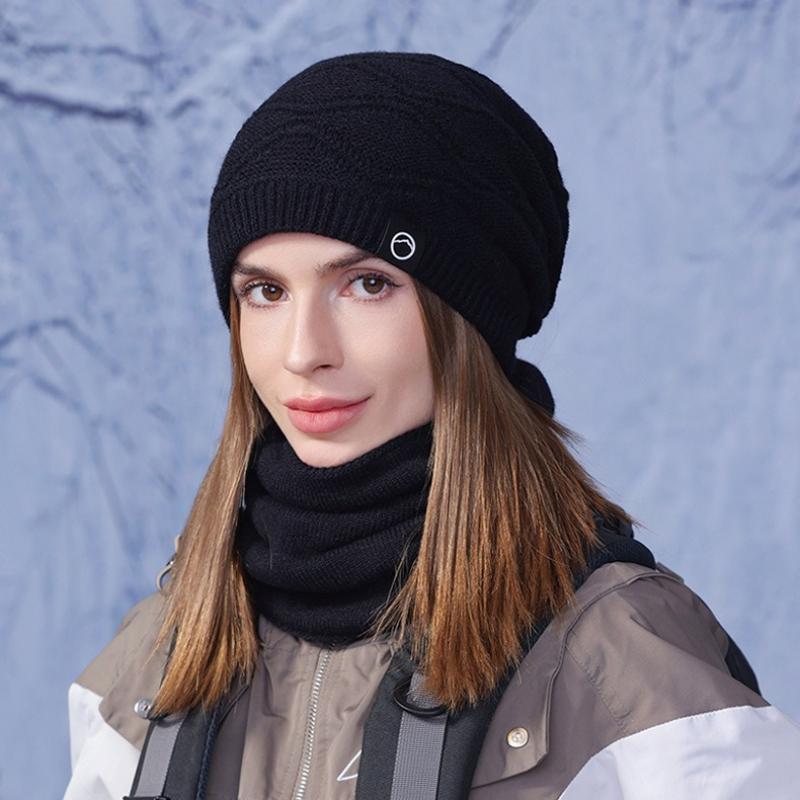2-Piece Fleece Lined Hat And Scarf Set For Women Thermal Ear Flap Beanie And Neck Warmer For Cycling Cold Weather