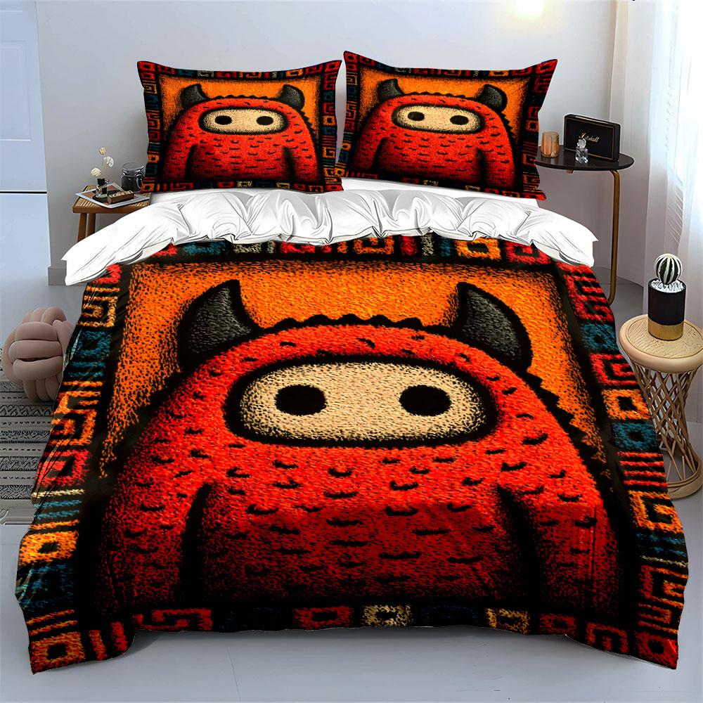 Red monster illustration art Print Bedding Set 1 Duvet Cover 2 Pillowcases for Adult and Children Luxury Gift Full Size