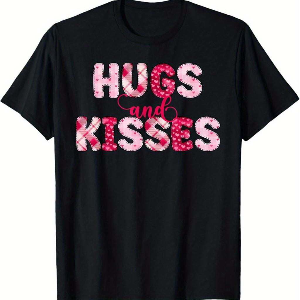 Hugs and Kisses Valentine Graphic Tee Men's Short Sleeve Cotton Casual Daily T-Shirt