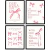 Krtoni 4 PCS Frame Coquette Pink Bow Wall Art, Pirational Bible Verses Canvas Wall Decor, Cute Girly Preppy Aesthetic Poster Print, Modern Christian
