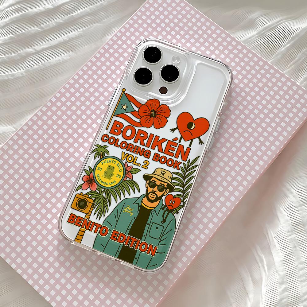 Hot Phone Case for B-Bad Bunnys Art IPhone 17 16 16e 15 14 13 12 11 Mini Pro Max X XR XSMax 7 8 Air Plus Transparent Back Cover