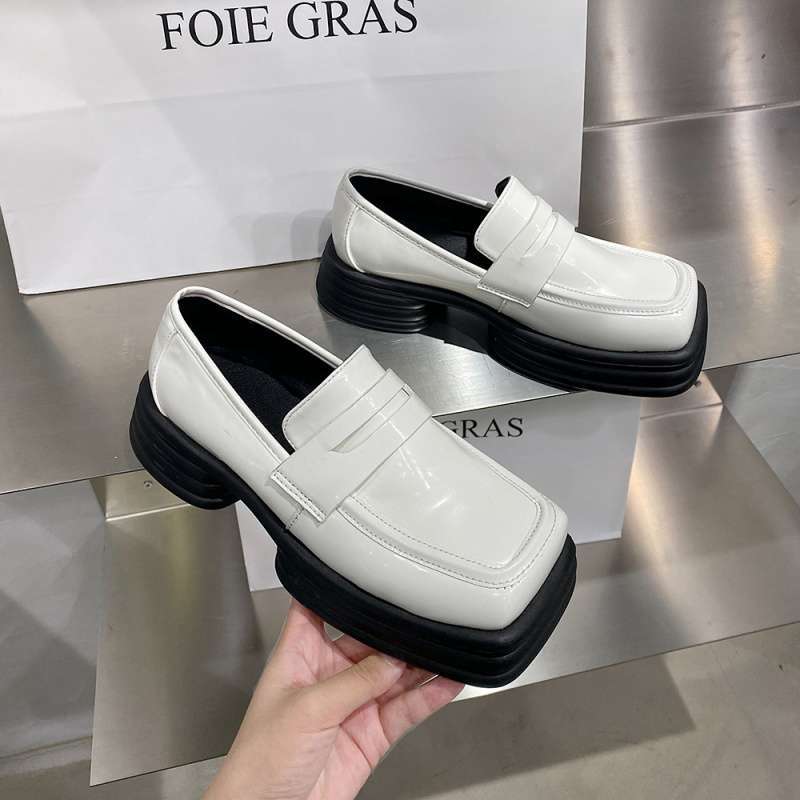 White Loafers Niche Autumn Retro British Style Design Sense Single Shoes Women's Shoes Platform Small Leather Shoes Square Head French