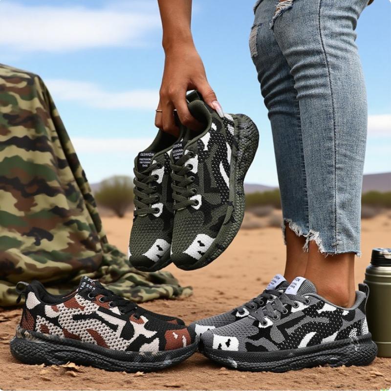 Damen Mesh Wanderschuhe Atmungsaktives Strickgewebe Leichtgewicht Anti-Rutsch Mode Camo Sneaker Outdoor Camouflage Arbeitsschuhe