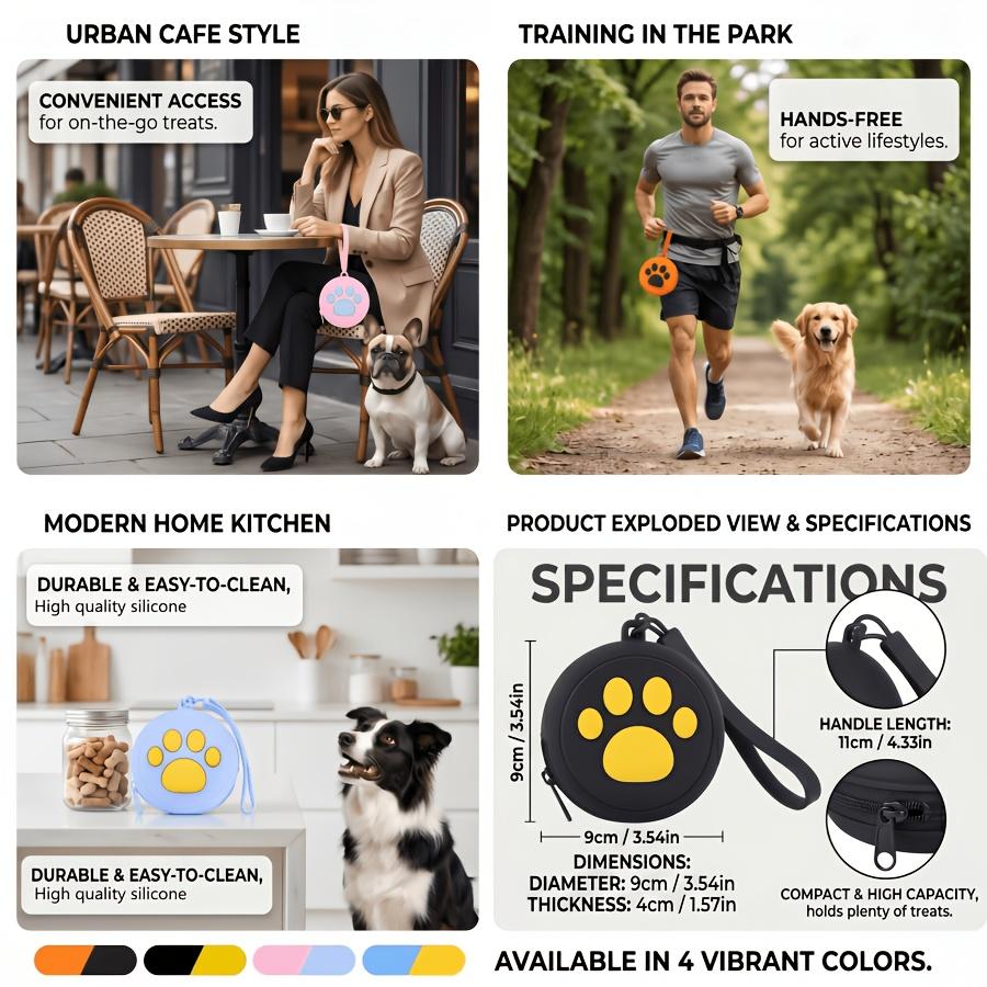 Round Cute Paw Print Pet Training Pouch, Portable Dog Treat Bag,Lightweight,Durable, and Easy To Clean,Suitable for Pet Foods