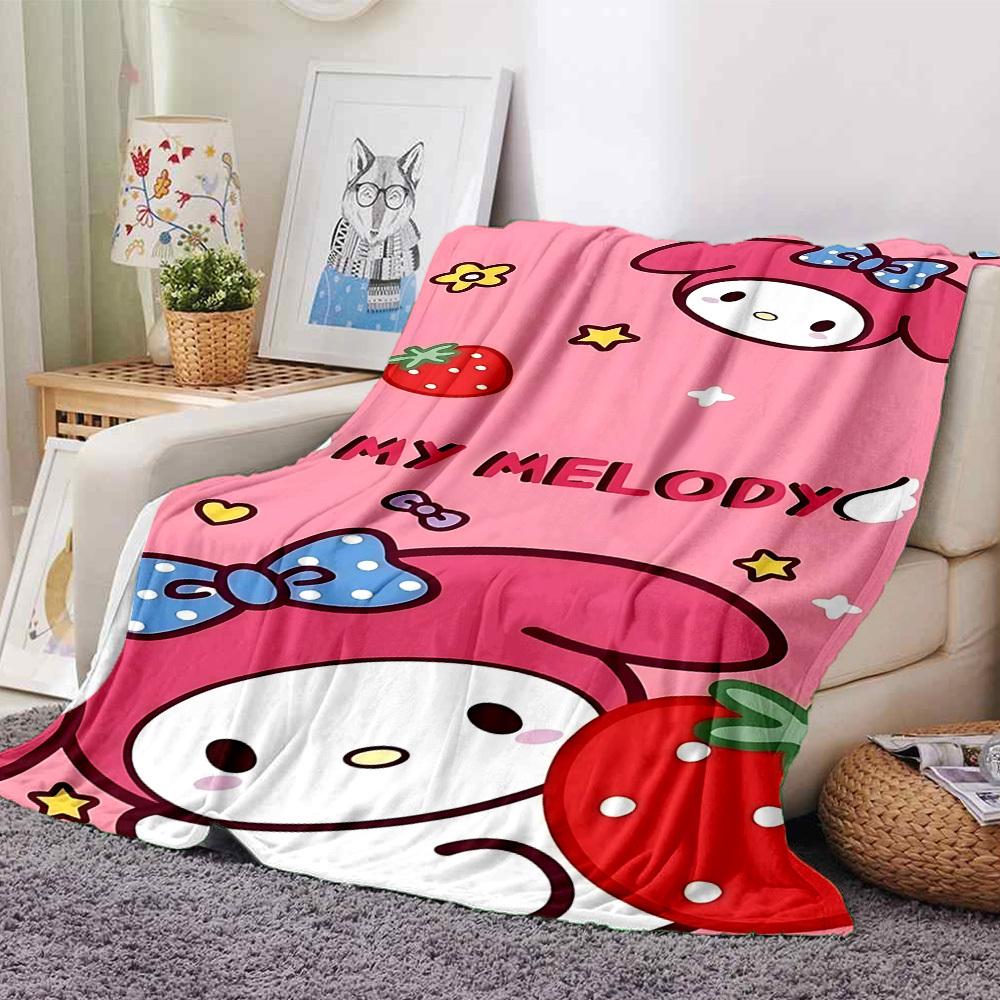 

1pc My Melody Strawberry blanket Lightweight Flannel Throw for Sofa Bed Travel Camping Livingroom1137L 80cmx120cm(31inx47in)