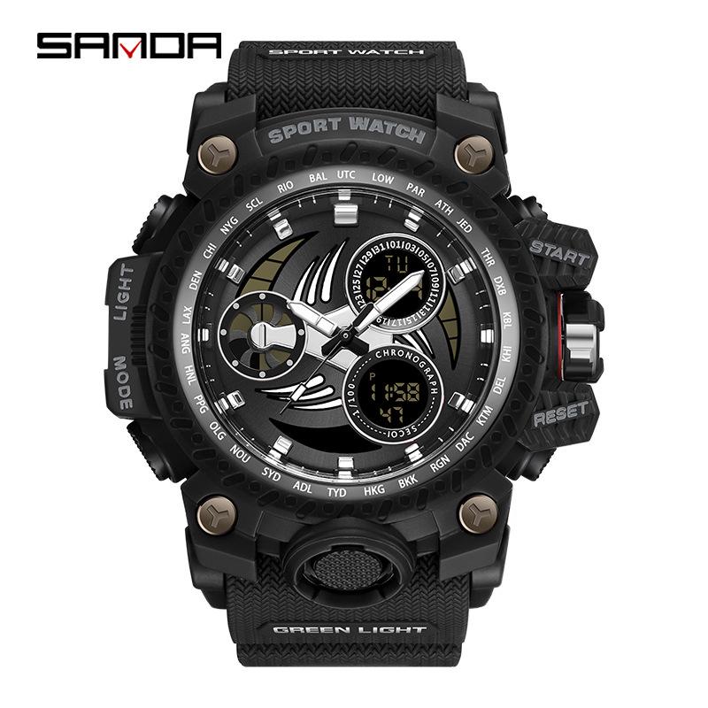SANDA Men's Multi-function Dual Display Waterproof Sports Alarm Watch