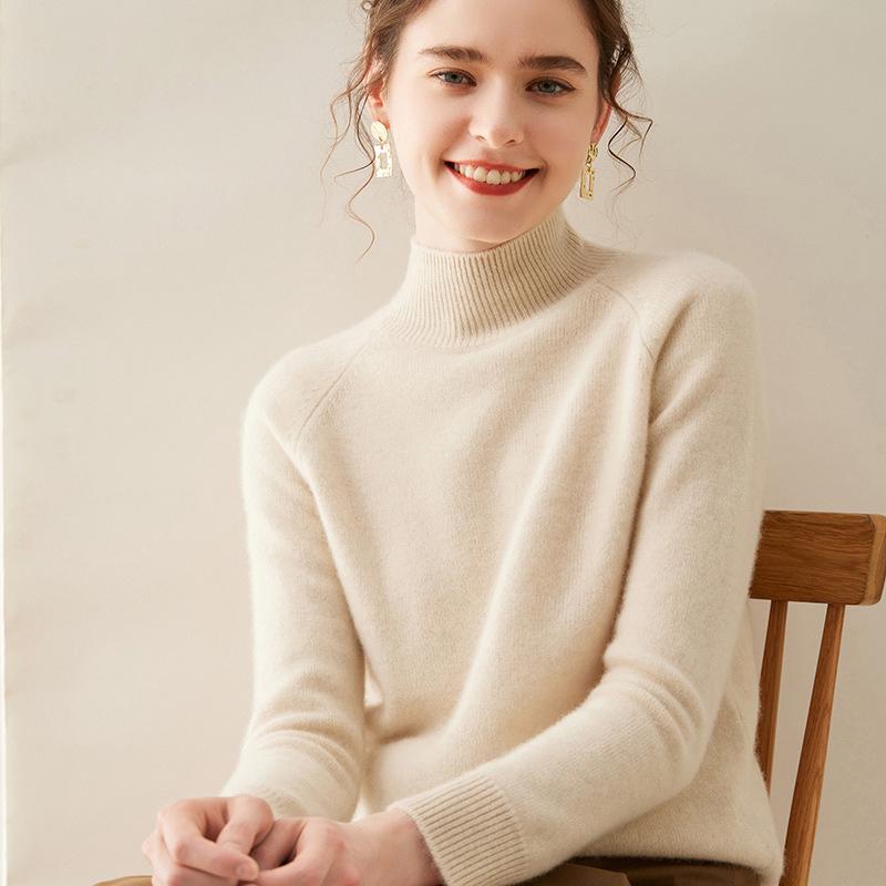 Women's Soft Cashmere Sweater - Thick, Half High Neck, Loose Fit, Solid Color, Casual Style for Autumn and Winter