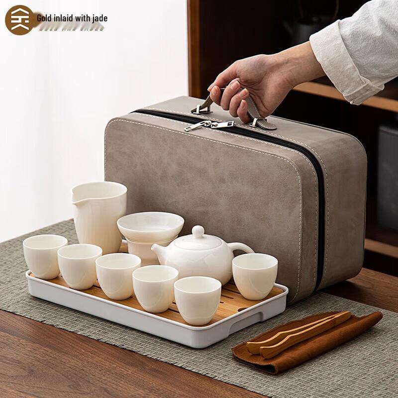 Gold Inlaid Jade Portable Gongfu Tea Set
