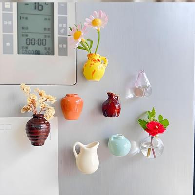 8 ks Domácí dekorace Pryskyřičná váza Samolepky na ledničku Bez rostlin 3D Kreativní magnety na ledničku DIY Vynikající Mini váza na rostliny Obývací pokoj