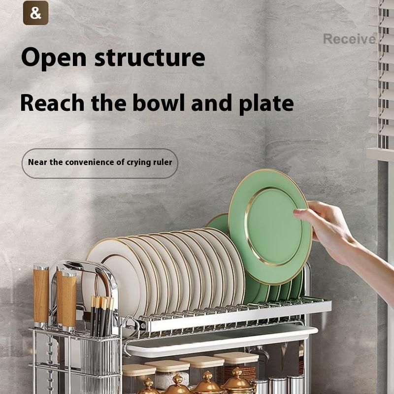 În stoc Raft de depozitare pentru bucătărie din oțel inoxidabil 304 Raft pentru boluri și scurgere Raft multifuncțional pentru boluri Depozitare boluri și bețișoare