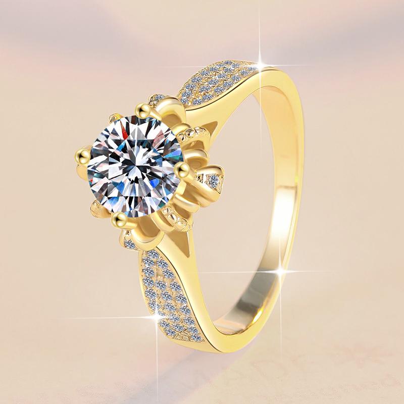 Fine Jewelry Flower Shape GRA Certificate 1Ct VVs1 Moissanite S925 Sterling Silver Gold Plated Engagement Wedding Ring for Women