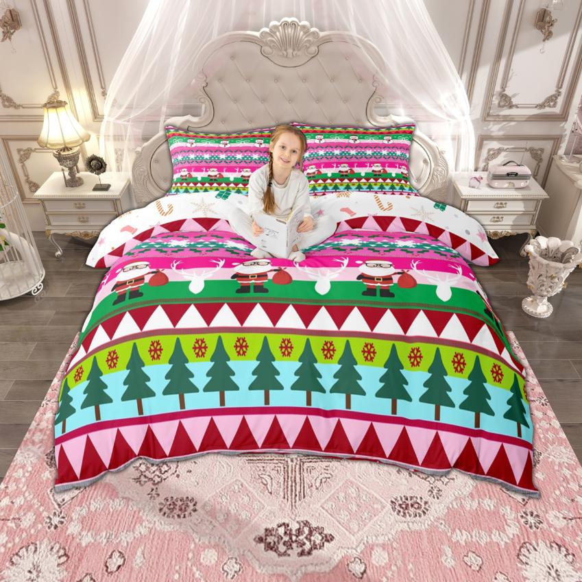 Homewish Christmas Tree Duvet Cover Set for Boys Girls, Happy New Year Bedding Set, Merry Xmas Quilt Cover Set for Kids Bedroom