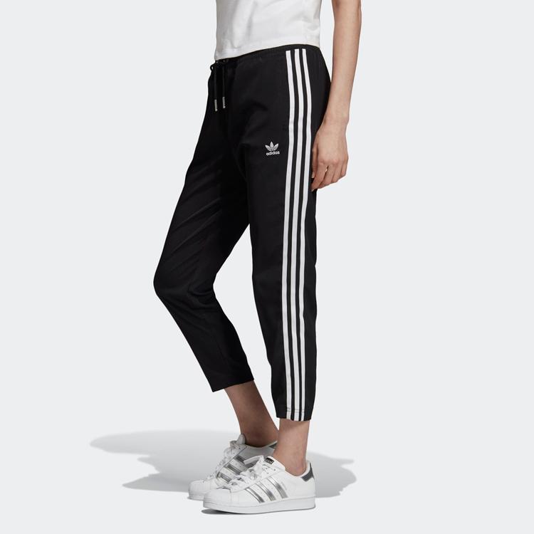 Adidas Originals Retro Side Stripe Lace-Up Straight Leg Casual Pants Women Bottoms Black DY3864