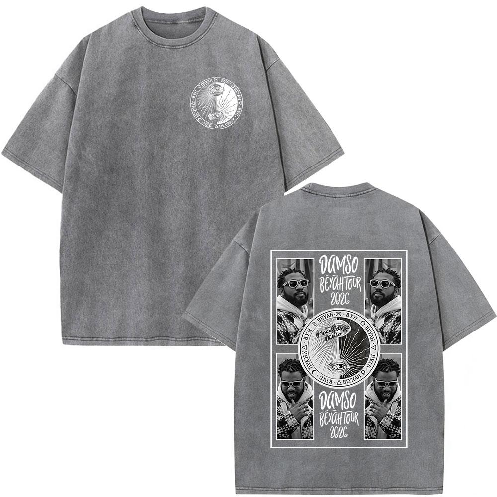Vintage Spierane Koszulki Rapper Damso Beyah Tour 2026 Mężczyźni Kobiety Odzież Moda Hip Hop Krótki Rękaw Okrągły Dekolt Koszulki Streetwear