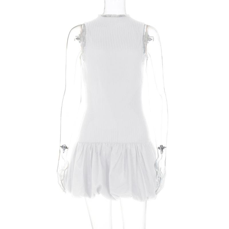 Women's Summer Fashion Sexy Back Hollow Out Slim Fit Patchwork Pleated Dress for Women Dresses