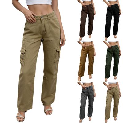 Damen High Waist Cargo-Hose mit mehreren Taschen Gerades Bein Arbeitskleidung Hose Strapazierfähige Baumwollmischung Lässige Passform