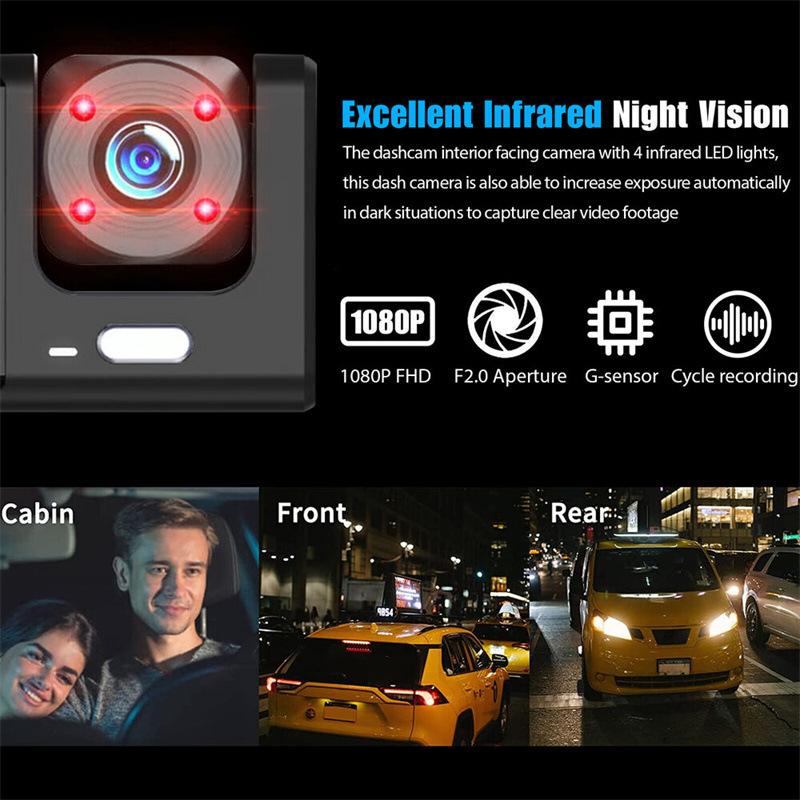Three Recording Driving Recorder 1080P Large Wide-angle Three Lens Car Recorder Reverse Visibility