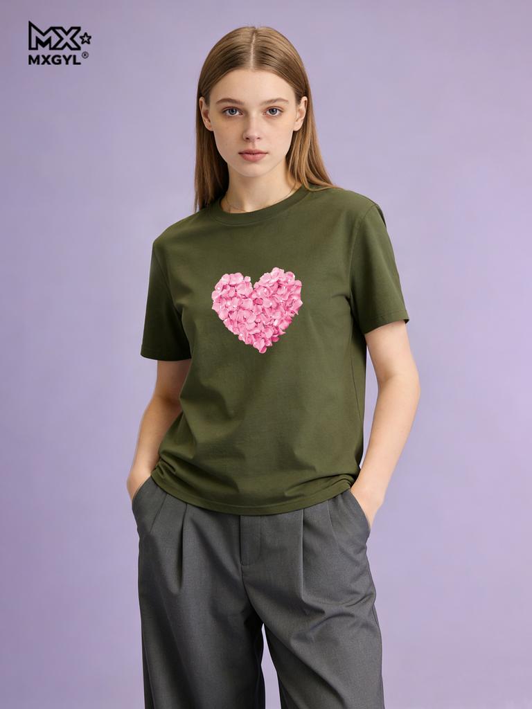 2026 New Style Heart-shaped Print Thin Female Print Summer Short Sleeve T-shirt Women Clothes Aesthetic Graphic T Shirts