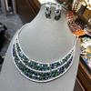 Large Bridal Emerald Earrings Necklace Set Zircon Micro-Inlaid Diamond Earrings Two-Piece Set
