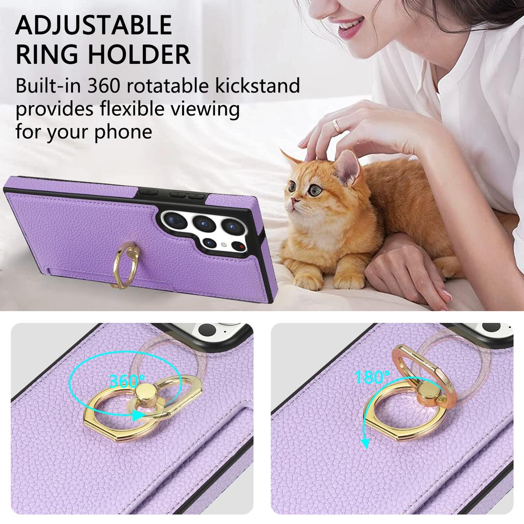 Leather Case For Samsung Galaxy S25 Edge S24 Ultra S23 Ultra S22 Plus S21 FE A54 A14 A53 A13 Ring Holder Cards Solt Phone Cover