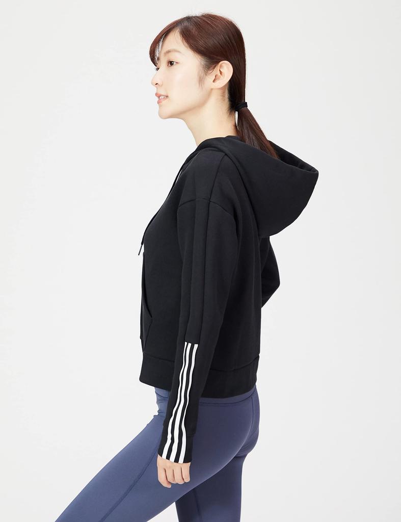 Adidas Essentials Hoodie AS773 XOT Loose-Cut 3-Stripes Full-Zip Women's Black/White (GS1380)