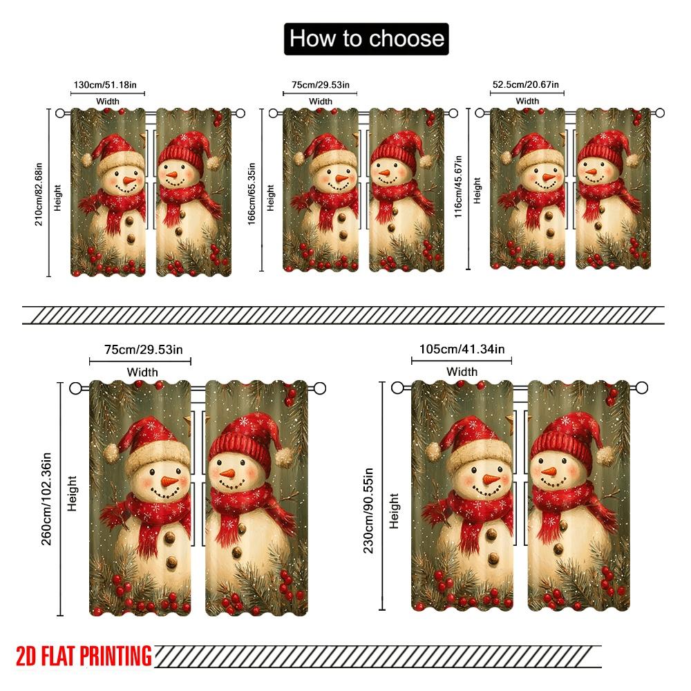 2pcs  2D plane printing Popular Curtain Panels Cute Snowman Christmas Holiday_d (2) Polyester Fabric (without rod) Holiday for