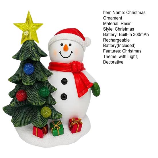 Christmas Santa Figurine Solar Light Resin Snowman Santa Claus Tree Statue Decorative Lamp Home Office Desktop Ornament