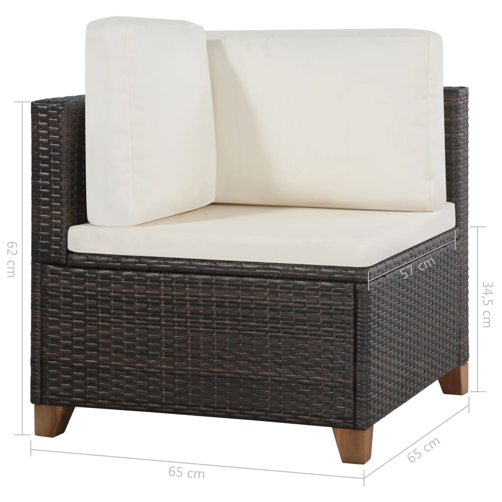 4 Piece Garden Lounge Set with Cushions Brown Poly Rattan