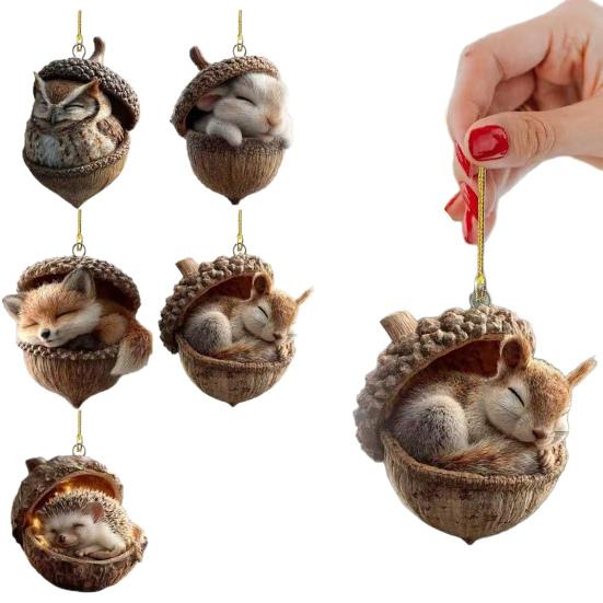 Forest Animal Acorn Ornaments Cozy Woodland Christmas Ornaments 2D Rustic Holiday Decorations for Tree Wreath Nature-Inspired Gifts