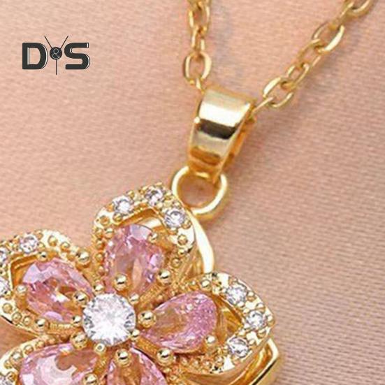 Rotatable Rhinestone Flower Pendant Necklace for Women Titanium Steel Shiny Cubic Zircon Flower Choker Wedding Party Jewelry