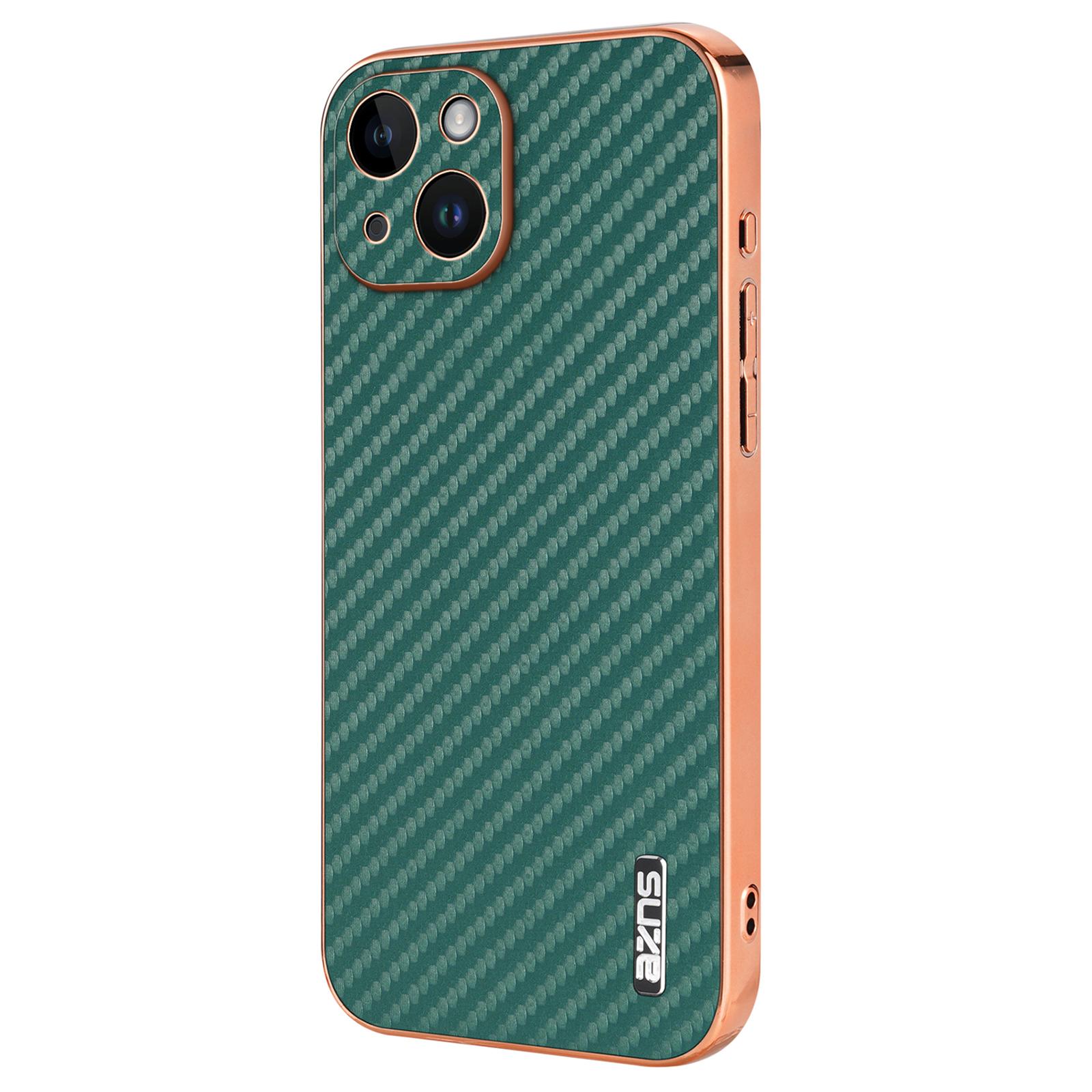 AZNS For iPhone 14 Case Electroplating Carbon Fiber Texture PU+TPU Phone Cover C