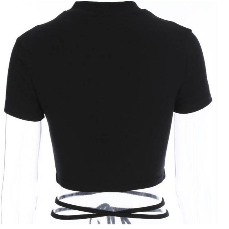 Top Solid Sexy Color Womens Oversized Sexy Open Navel Cross Strap Short Sleeve Tshirt Tightfitting Top