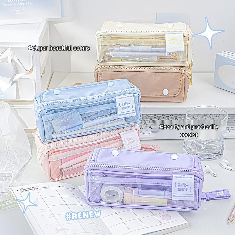RosyPosy Transparent Prism Pencil Case: Spacious, Triple-Zipper Design for Students