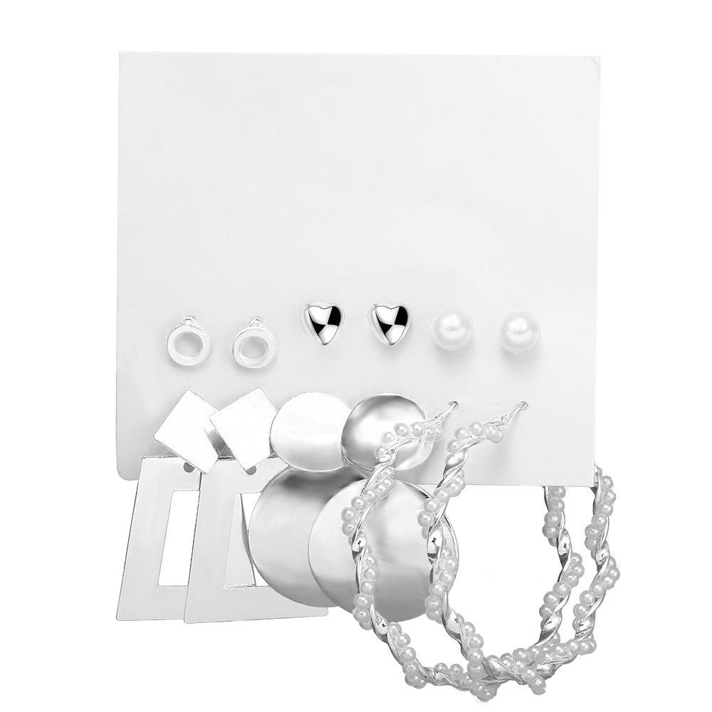 LATS Boho Big Circle Hoop Earring Set for Women Gold Color Bohemia Vintage Pearl Square Earring Heart Zircon Ear Studs Zircon