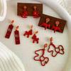 1Pair Fashion Red Wooden Horse Earrings Pendant Decoration Charm Red Festive Atmosphere New Year Jewelry Accessories Gifts