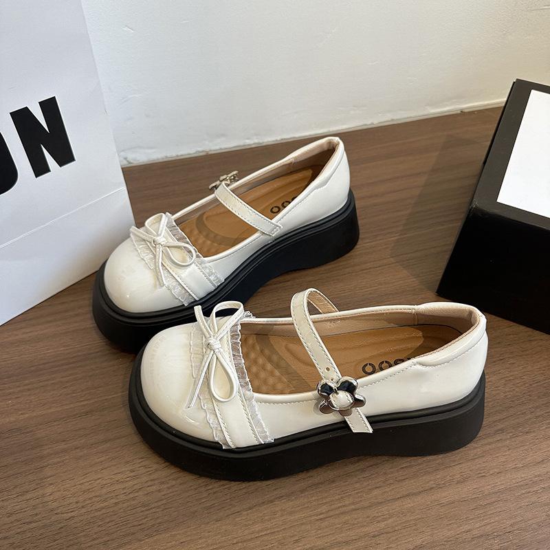 

British style small leather shoes for women 2025 summer new trendy with retro thick soles to increase height Mary Jane shallow loafers for women 39 бежевый