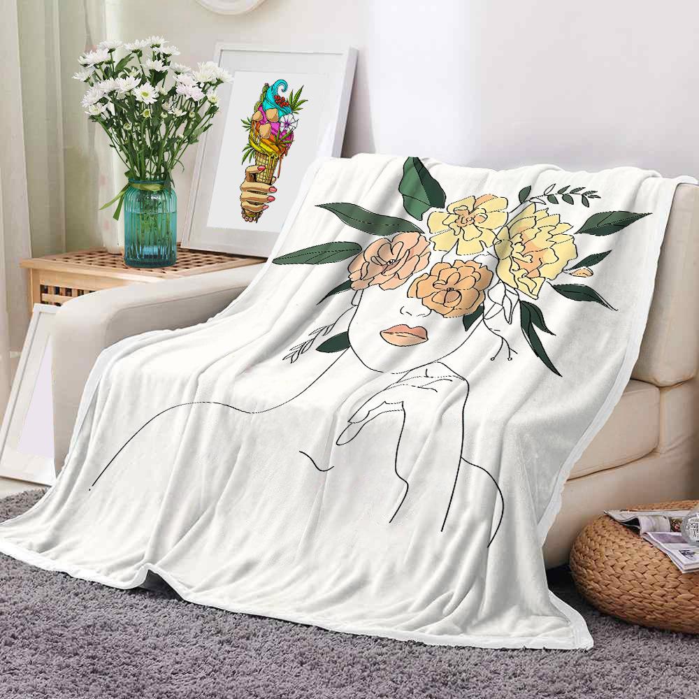 Mondrian Art Digital-printed Polyester Bedroom Velvet Flannel Soft Sofa Cover Blanket Fleece Soft Sofa Cover Blankets for Beds