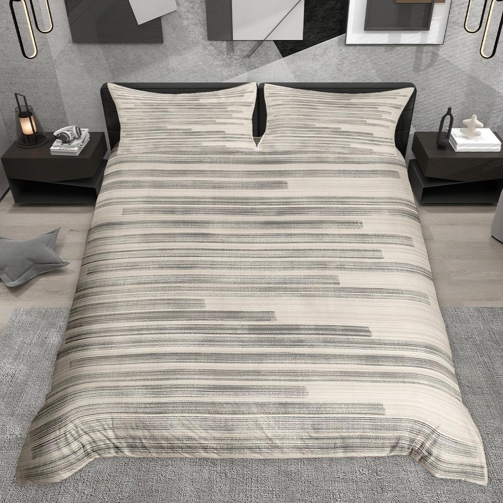 Homewish Zestaw poszewki na kołdrę w stylu vintage z geometrycznym paskiem, Zestaw pościeli z motywem grunge, Zestaw poszewki na kołdrę w stylu retro lodge cabin