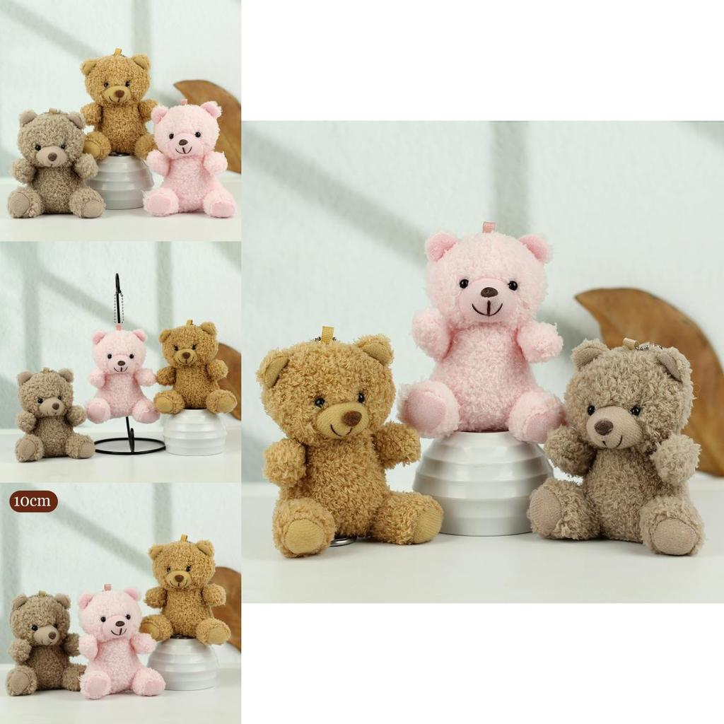 Cute Short Plush Teddy Bear Keychain Soft Stuffed Animal Bag Charm Ideal Gift For Children