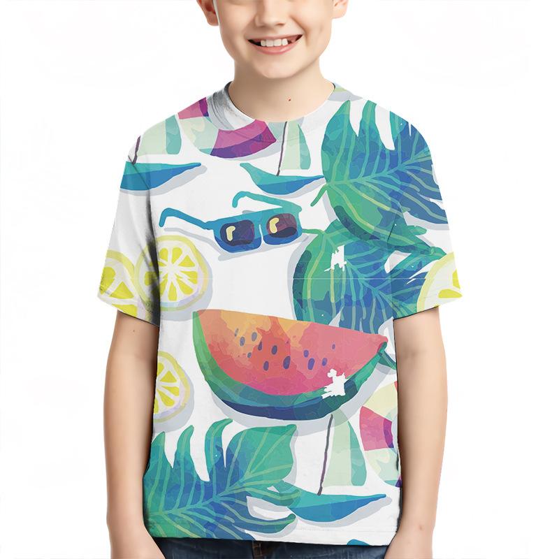 Children's Plant Pattern 3D Digital Printed Boys' Casual and Comfortable Round Neck Short Sleeved T-shirt