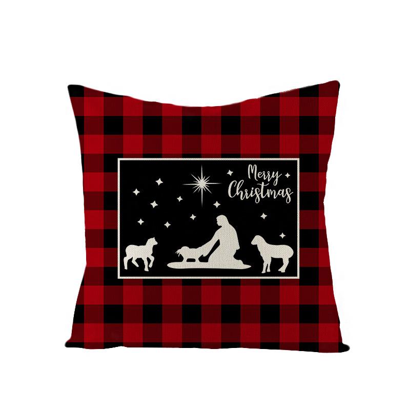Plaid Christmas Pillowcase Red and Black Plaid Polyester Print Home Cushion Living Room Sofa Bedroom Cushion