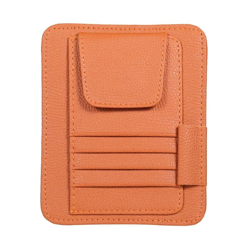 

Органайзер для солнцезащитного козырька автомобиля, кожаный держатель для солнцезащитных очков, многокарманный чехол для хранения документов в автомобиле, держатель для ручек, аксессуары для салона автомобиля оранжевый