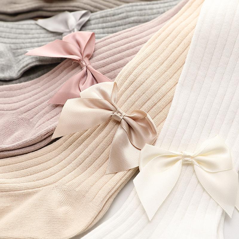 Gray Ribbed Tights Children' Tights with Bows 4-6 Years