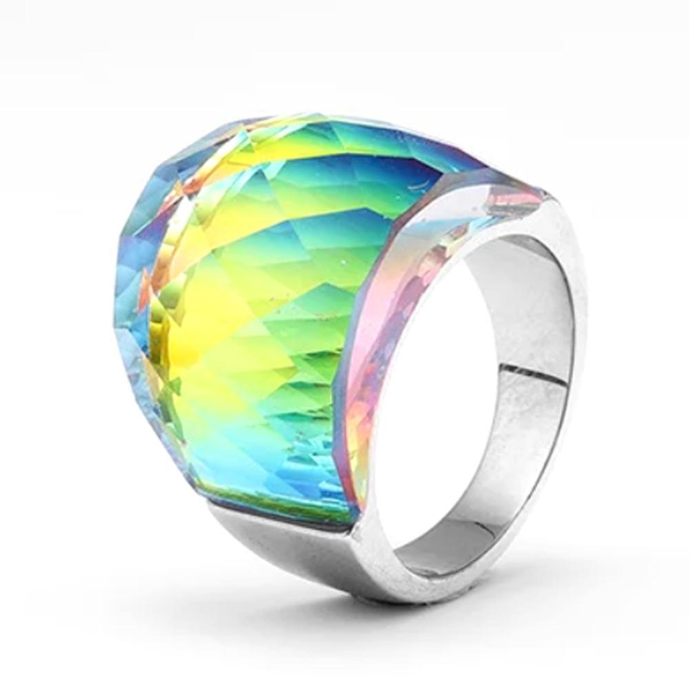 Titanium Steel Bold Gradient Ring Semi-Transparent Multi-Color Zircon Jewelry Edgy Stackable Everyday Accessories