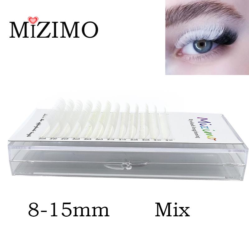 MIZIMO Białe pojedyncze szczepione sztuczne rzęsy, narzędzia do makijażu oczu, naturalne, miękkie i długotrwałe. C/D, 0,07 mm,(8-15)mm