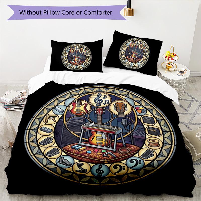 Music Instruments Harmony Pattern Bedding,Quilt Set Quilt Cover Pillowcase Home Birthday Gift (1*duvet cover+2*pillowcase,without core)